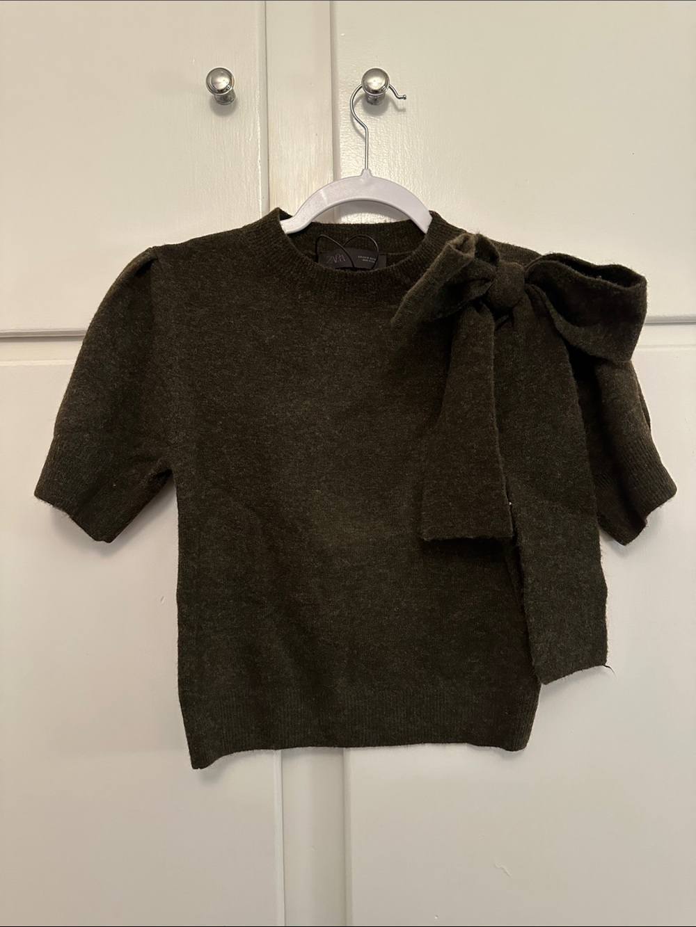 NWT Zara Short Sleeve Bow Sweater Charcoal Grey